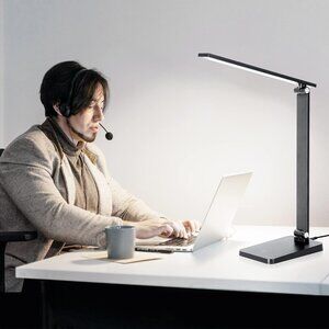 LED Desk Lamp for Home Office, 3 Levels Dimmable Reading Desk Light with USB Cha